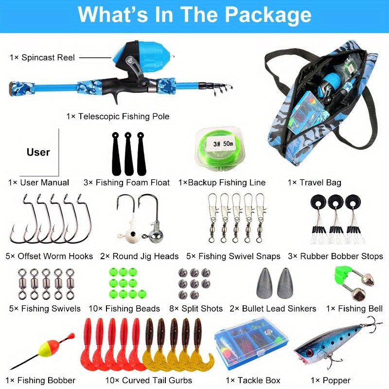 Telescopic Fishing Rod And Reel Starter Kit With Tackle Box