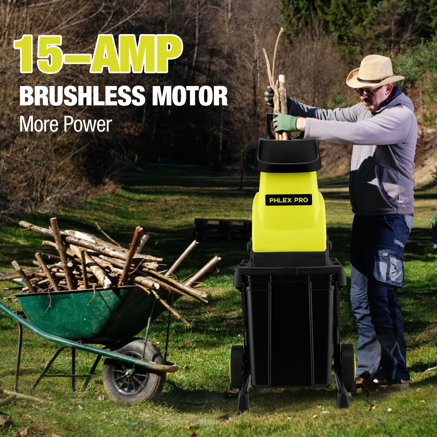 Electric Wood Chipper Shredder 15 Amp With Collecting Bin
