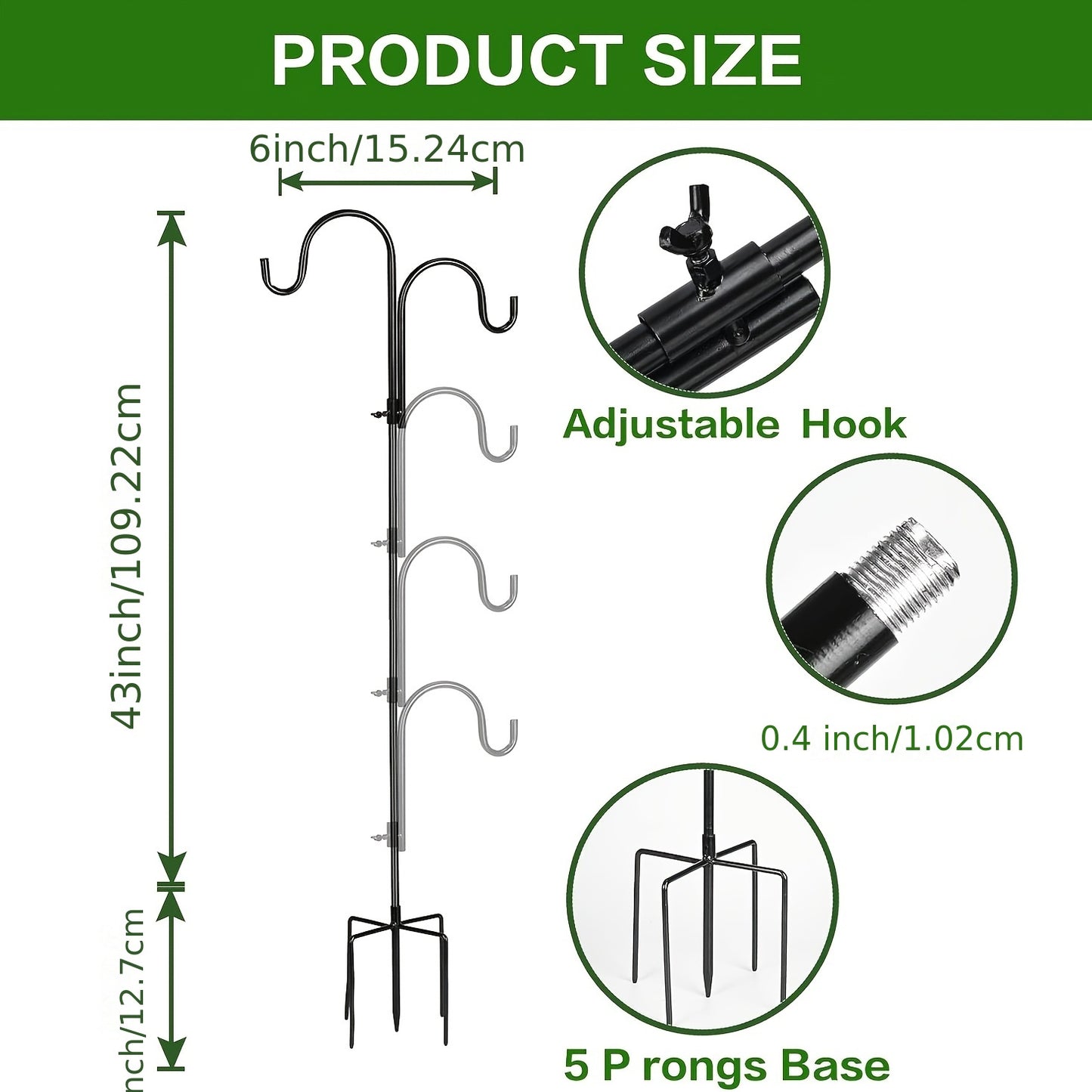 Adjustable Double Shepherds Hook Outdoor Garden Holder