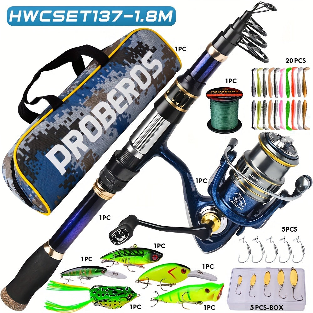 PROBEROS Telescopic Fishing Rod And Reel Combo Carbon Fiber