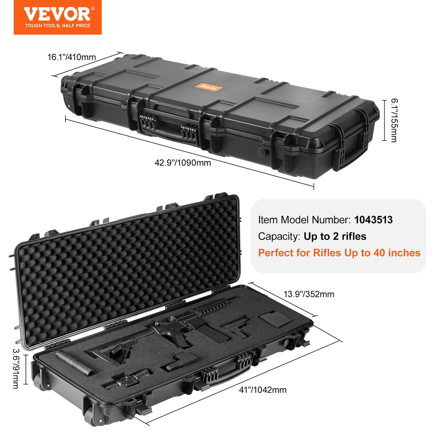 VEVOR Hard Rifle Case With Layer Foam Protection And Wheels