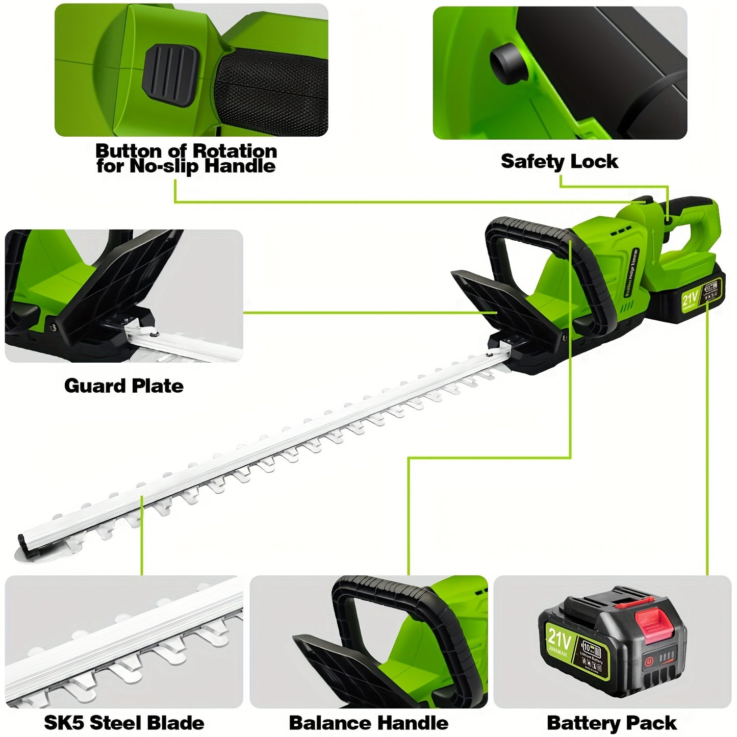 Cordless Hedge Trimmer With Dual Blades And Rechargeable Batteries