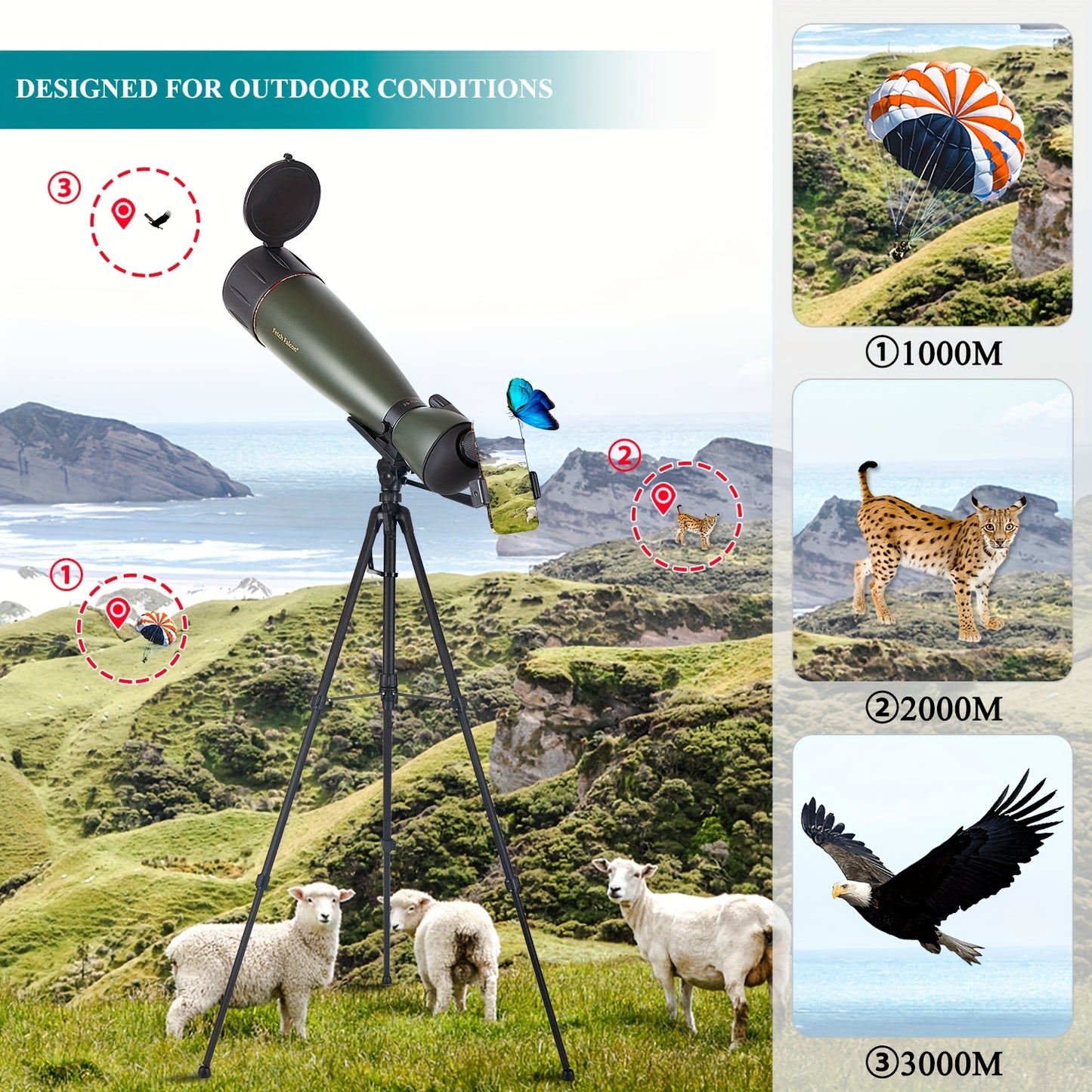 Fetch Falcon Spotting Scope Long Range With Tripod Kit