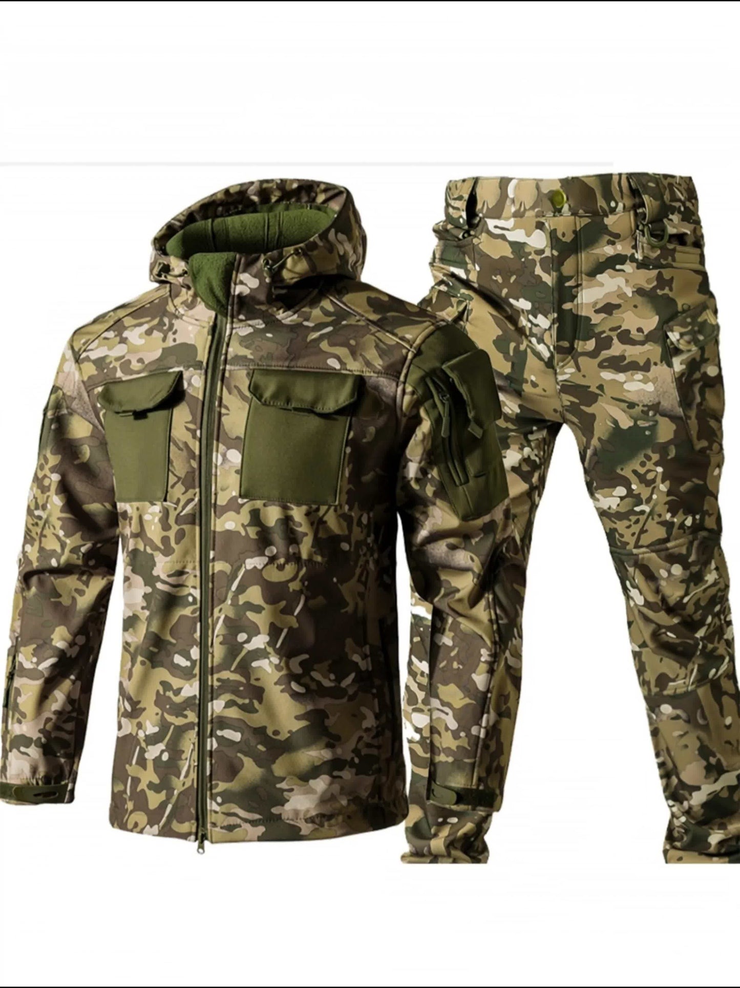 Soft Shell Outdoor Plush Jacket Set With Multiple Pockets Camouflage - Parry's Picks