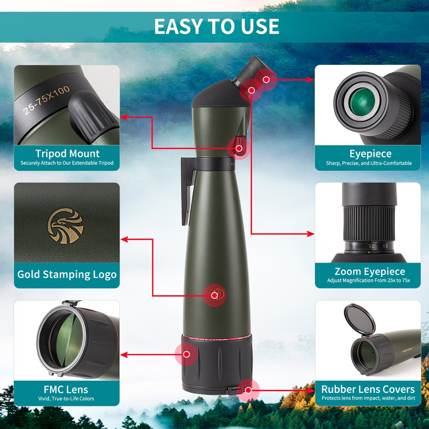 Fetch Falcon Spotting Scope Long Range With Tripod Kit