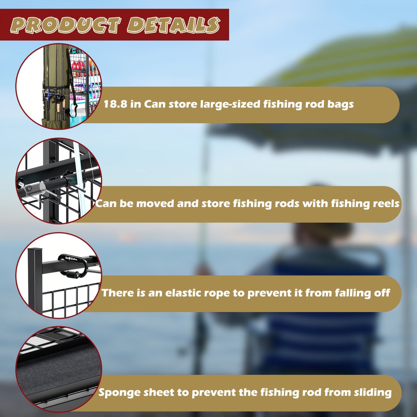 Large Fishing Rod Storage Cart With 15 Hooks And Wheels
