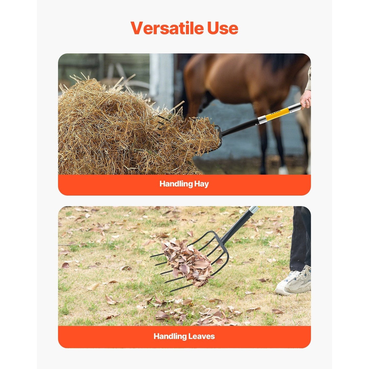VEVOR Garden Fork With Fiberglass Handle 5 Tines Spading