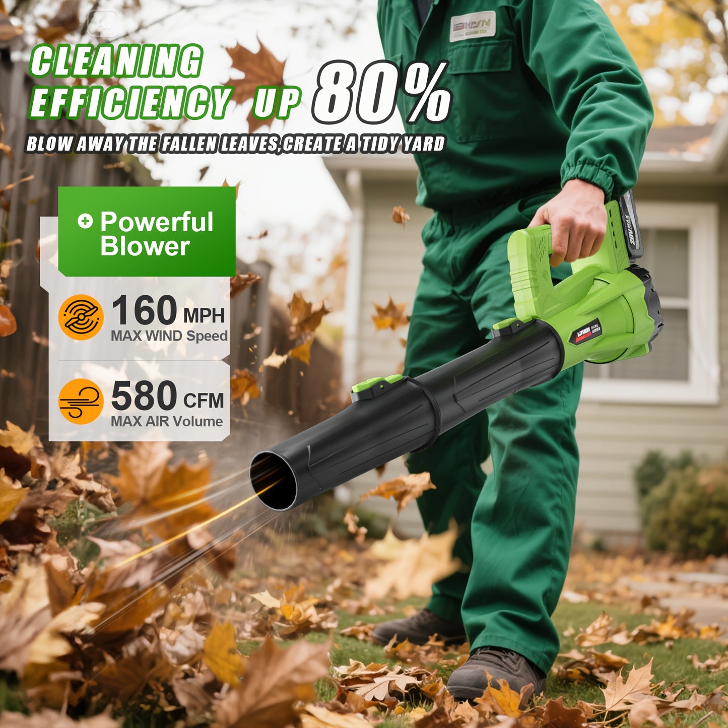Cordless Leaf Blower 580CFM 160MPH With 4.0Ah Battery