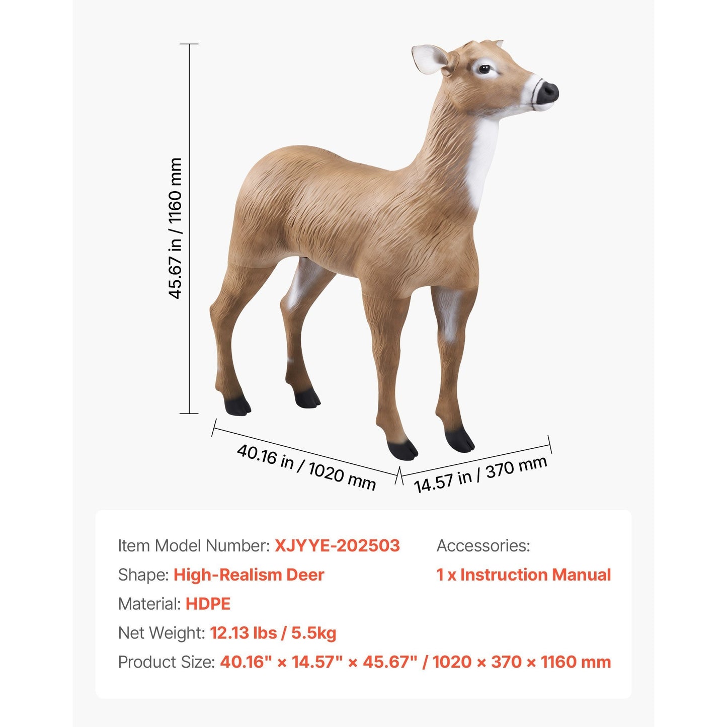 VEVOR Deer Decoy Outdoor Realistic Durable Doe Decoys for Hunting Foldable Legs 1-Pack
