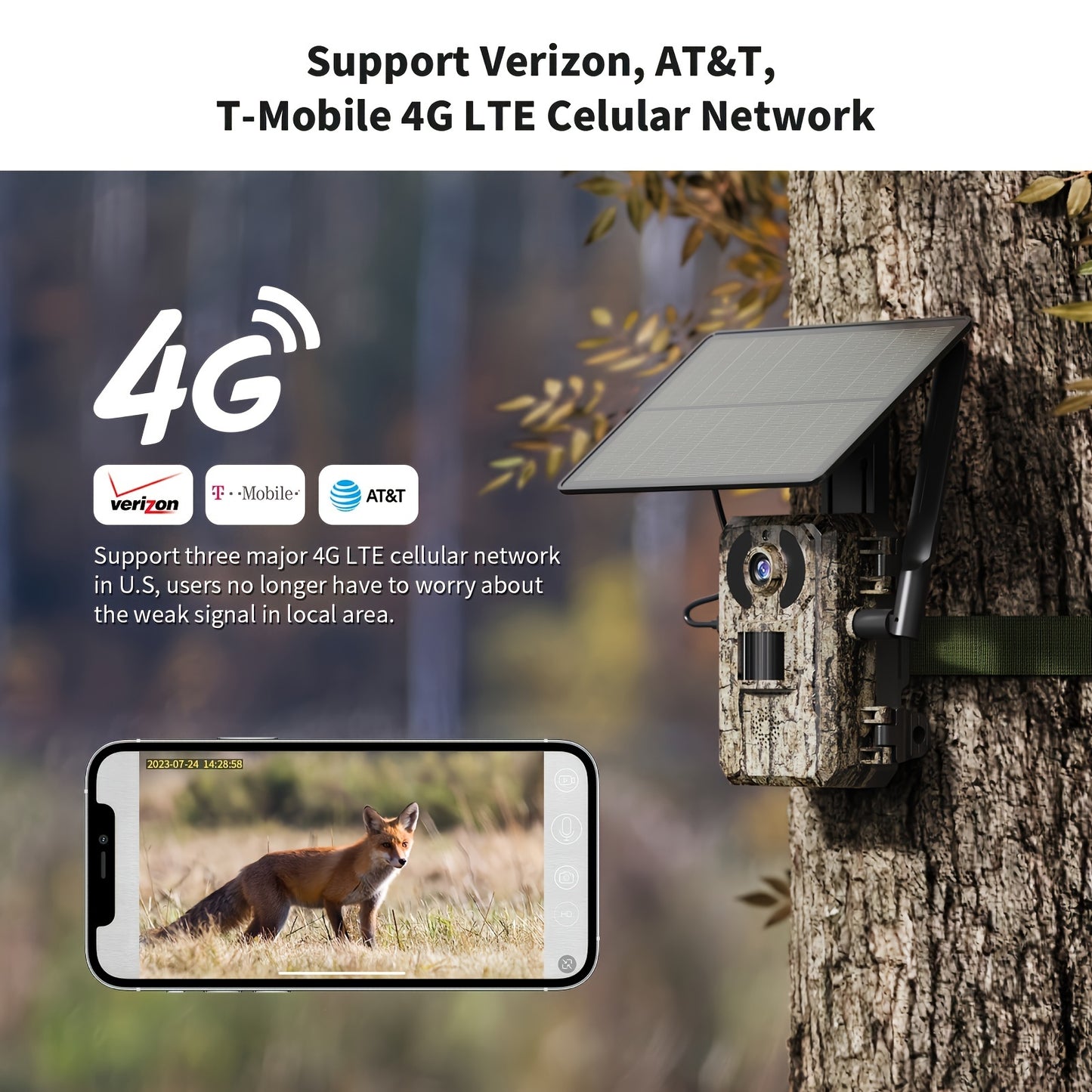 Solar Cellular Trail Camera 4G LTE HD Night Vision SIM