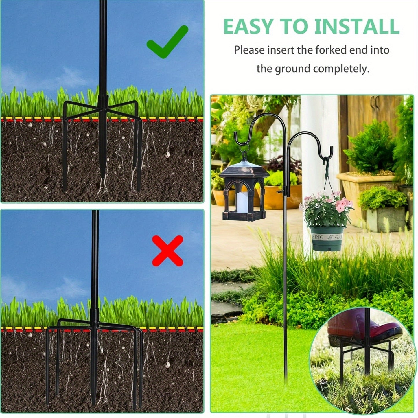 Adjustable Double Shepherds Hook Outdoor Garden Holder