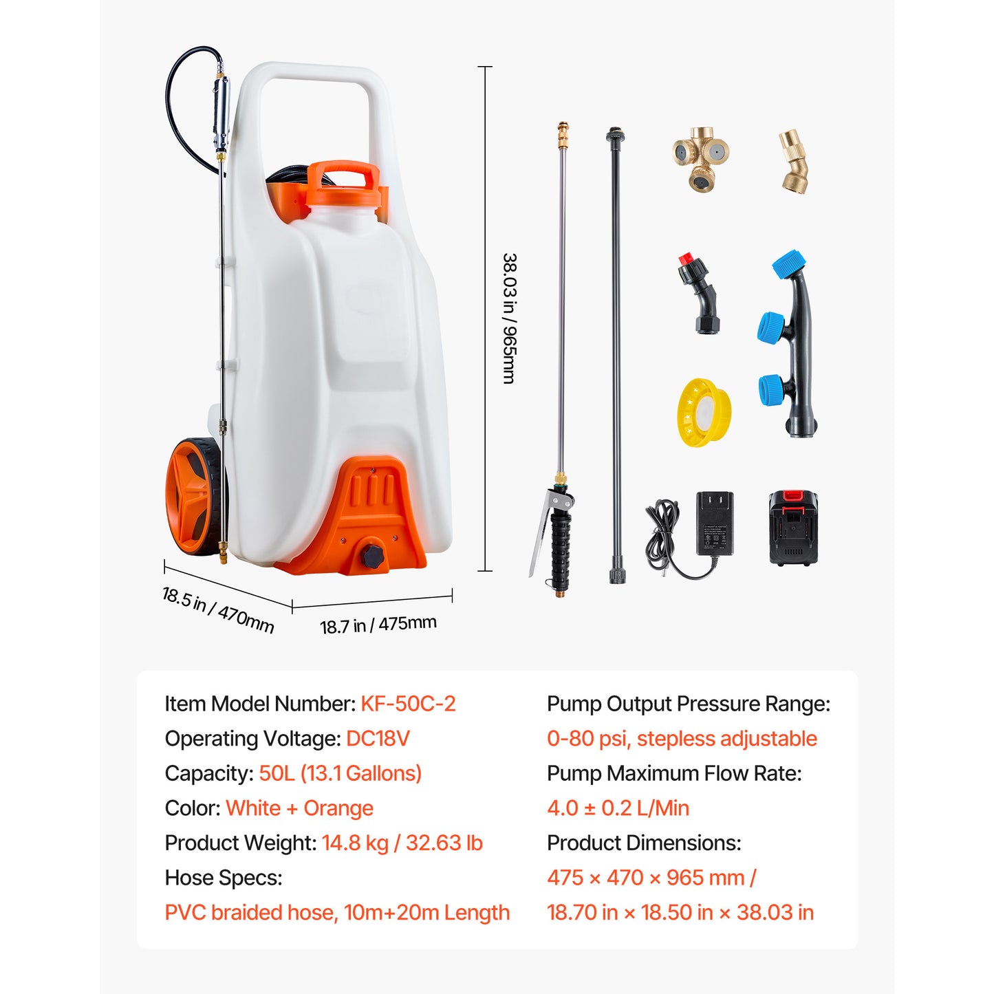 VEVOR Battery Powered Sprayer With Cart Wheeled 0 To 80 PSI