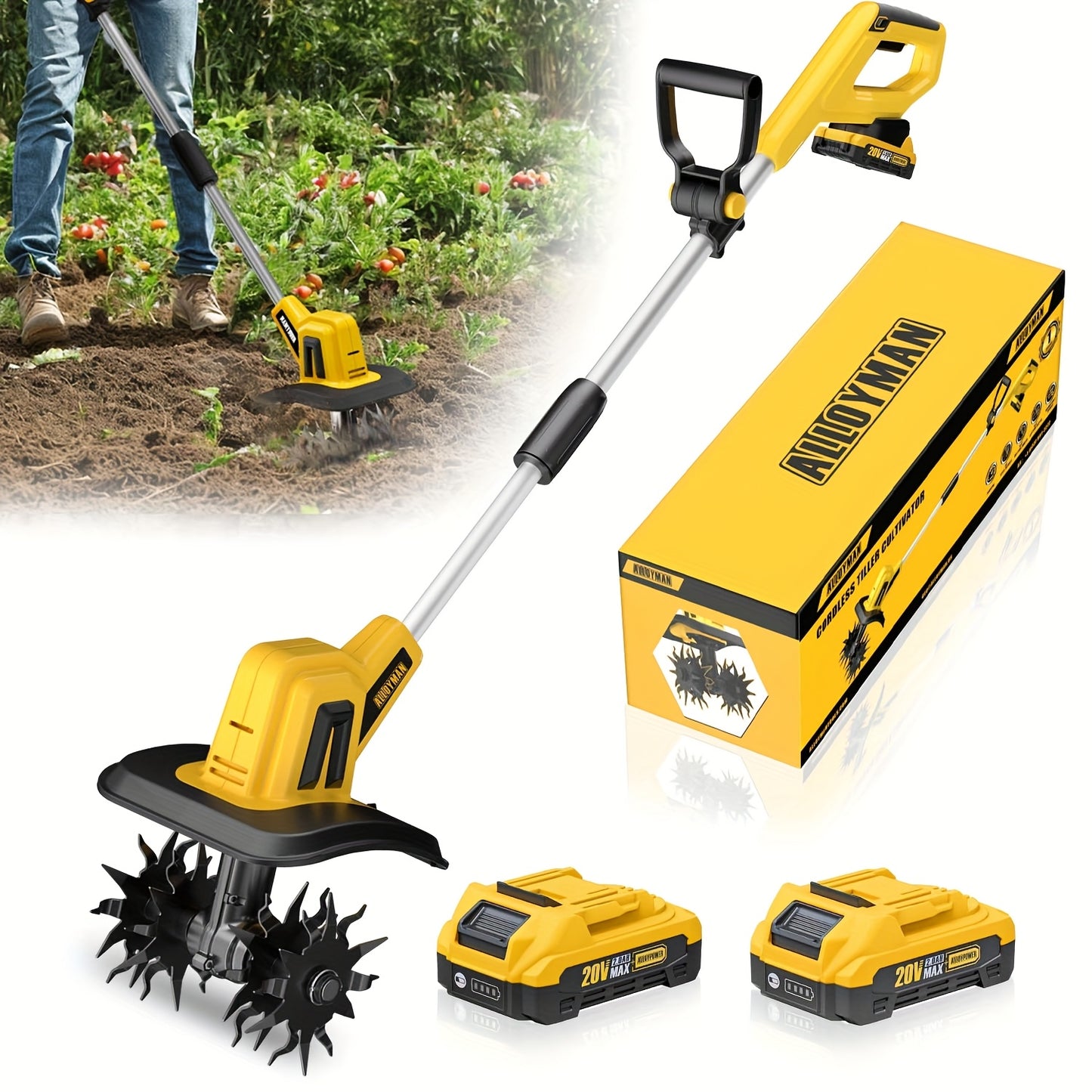 Cordless Garden Tiller Cultivator 20V With Two Batteries
