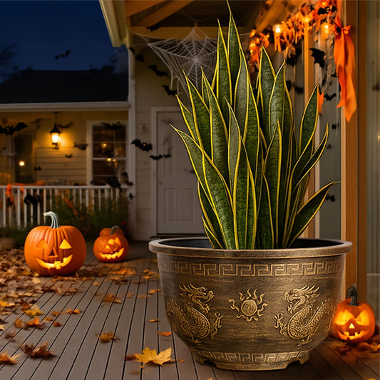 Dragon Pattern Resin Flower Pots With Drainage Holes