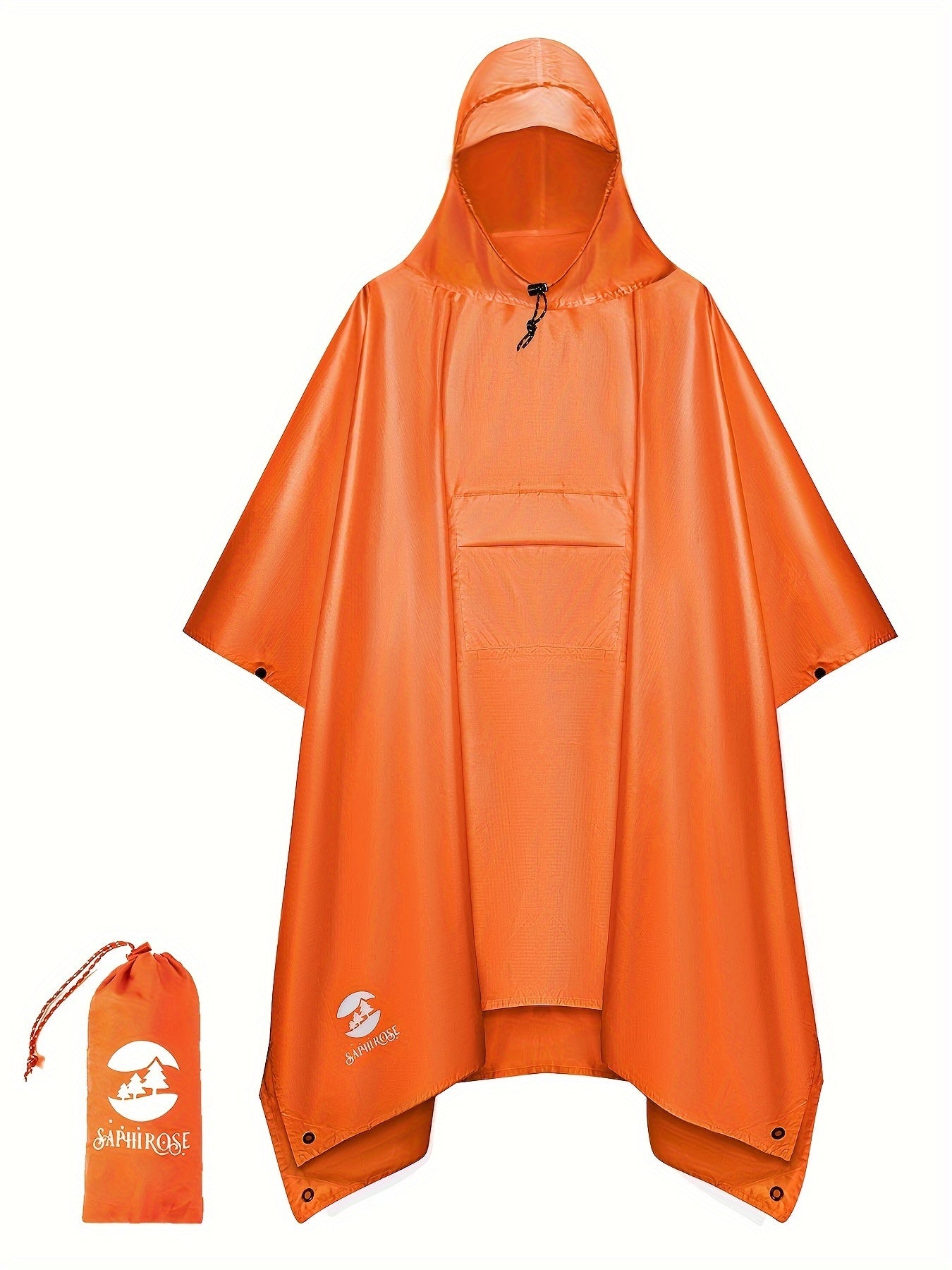 Waterproof Hooded Rain Poncho With Side Pockets For Outdoors