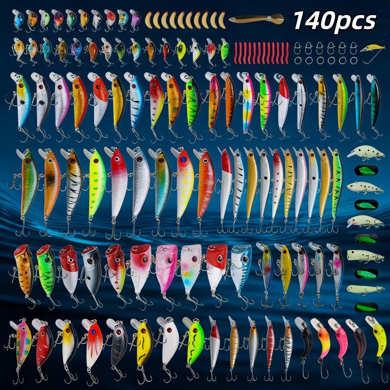 TSKS 140Pcs All Powerful Fishing Lure Kit With ABS Hard Baits And Soft Lures For Freshwater And Saltwater Tackle