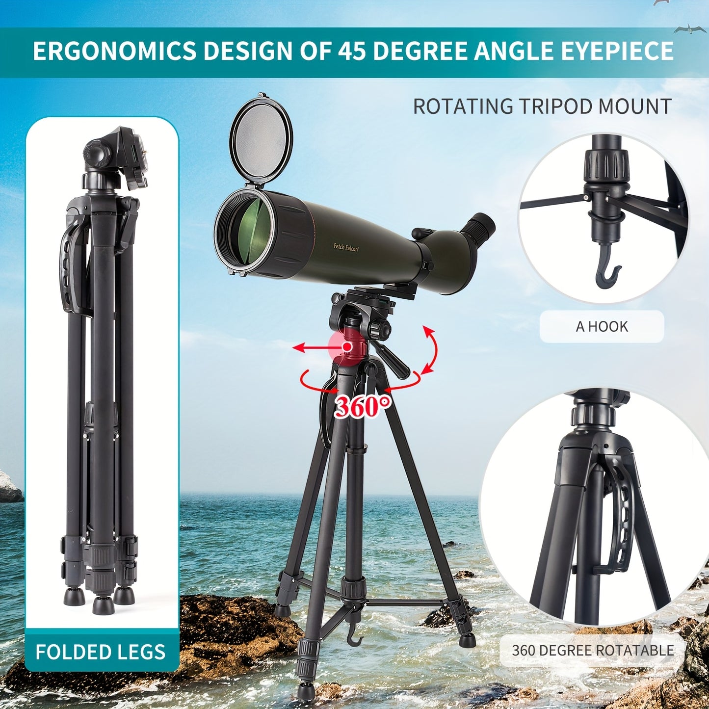 Fetch Falcon Spotting Scope Long Range With Tripod Kit