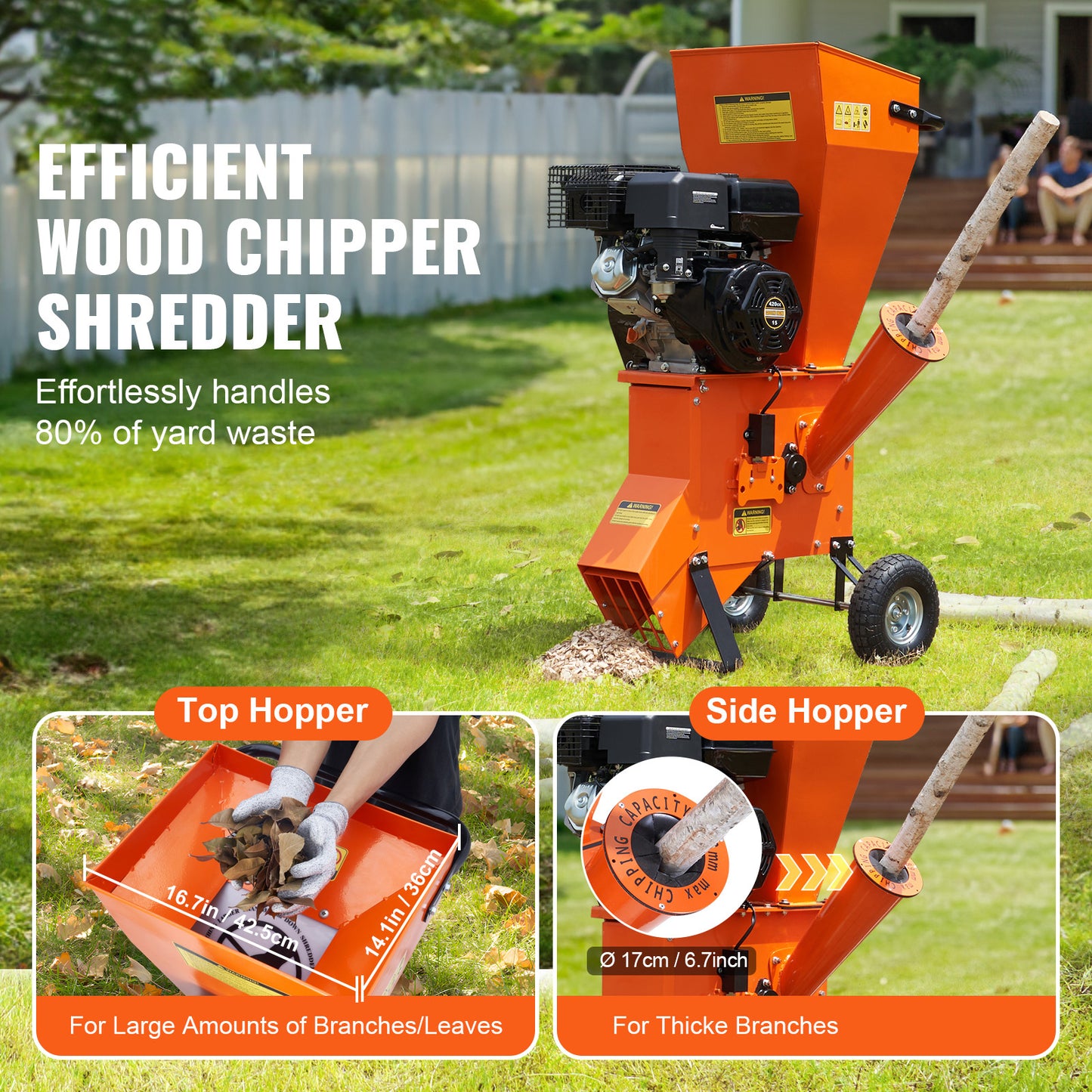 VEVOR Wood Chipper Shredder Mulcher Three In One Gas Power
