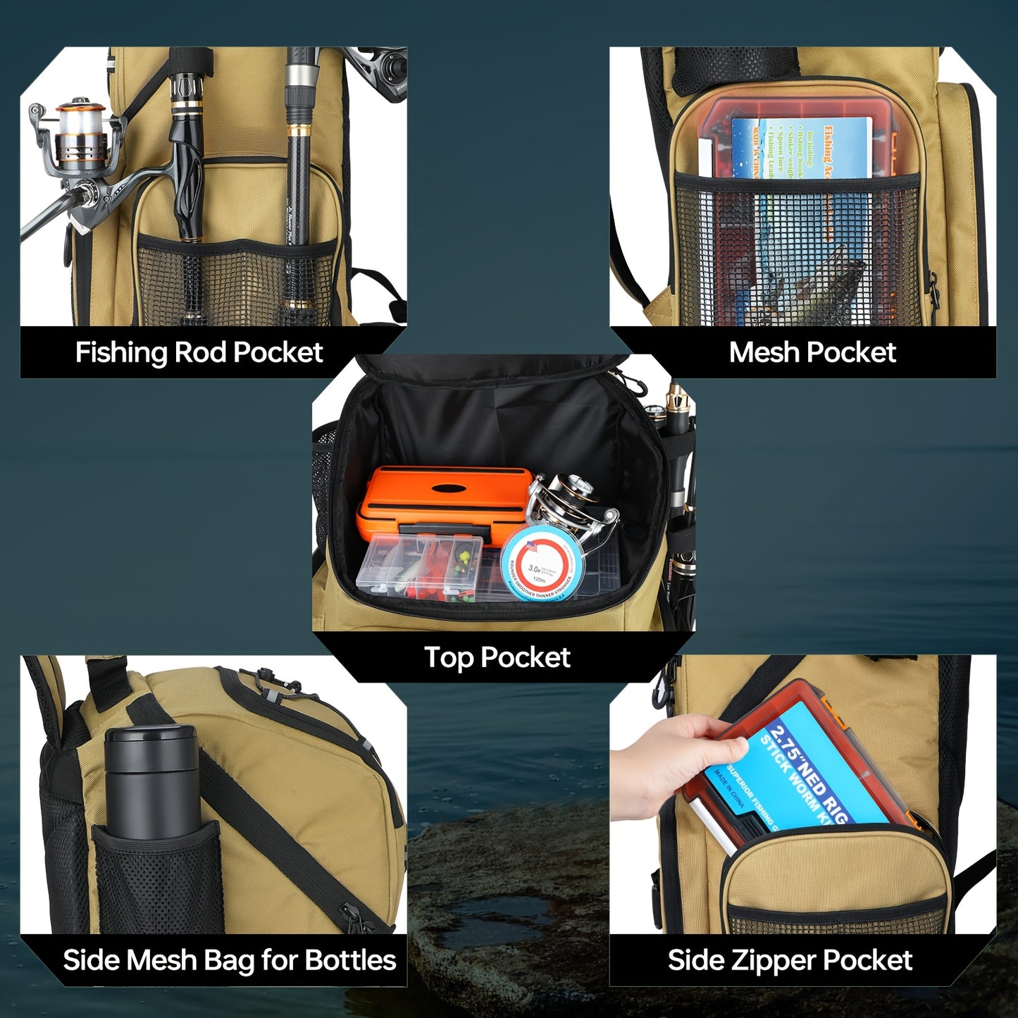 Fishing Backpack With Cooler Rod Holders And Tackle Boxes