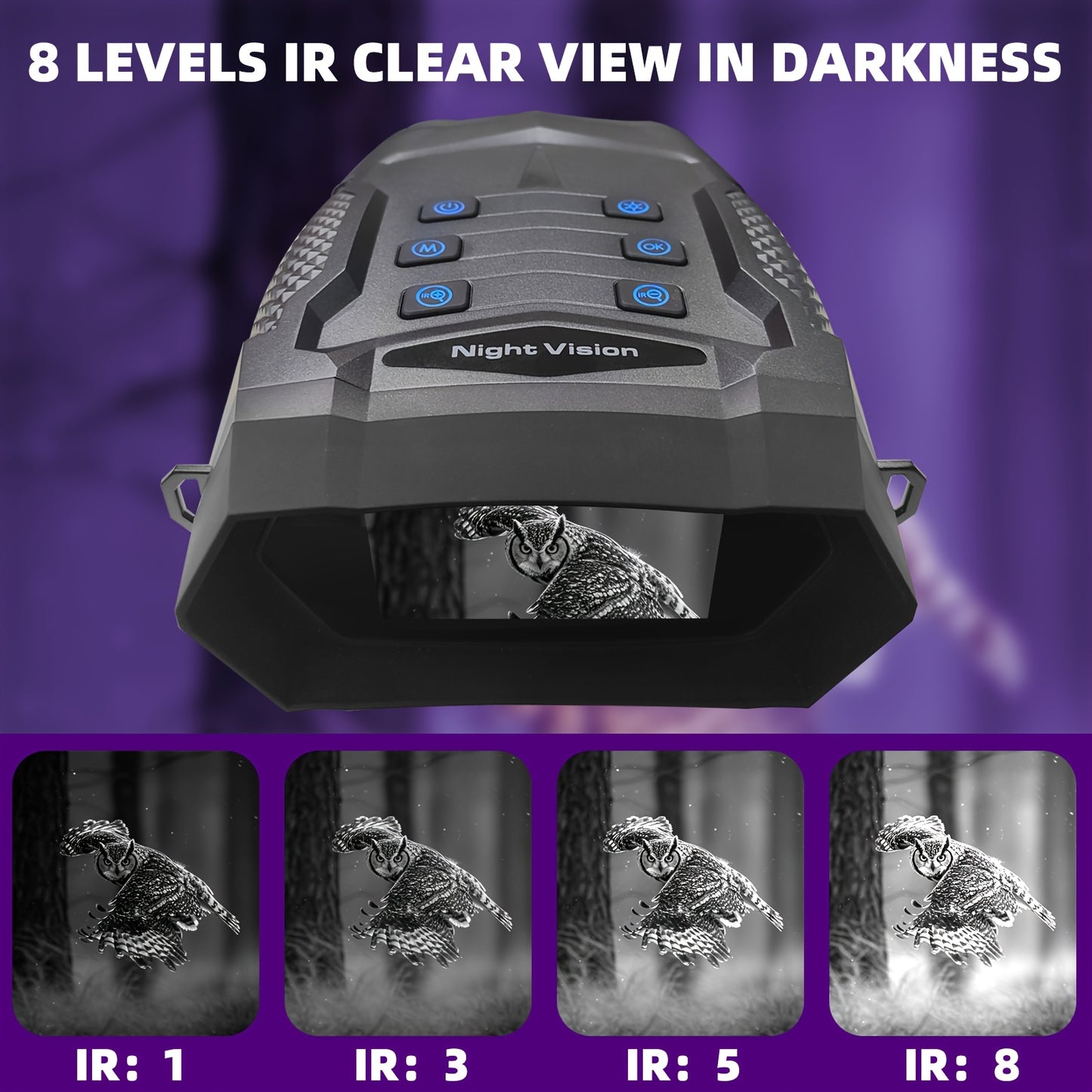 4K Night Vision Binoculars for Adults - 3" HD Screen, 8X Digital Zoom, 32GB Card, 5000mAh Rechargeable, Infrared Goggles with Adjustable Magnification & Wide Field of View for Hunting, Farm Monitoring, Outdoor Adventures, Bin