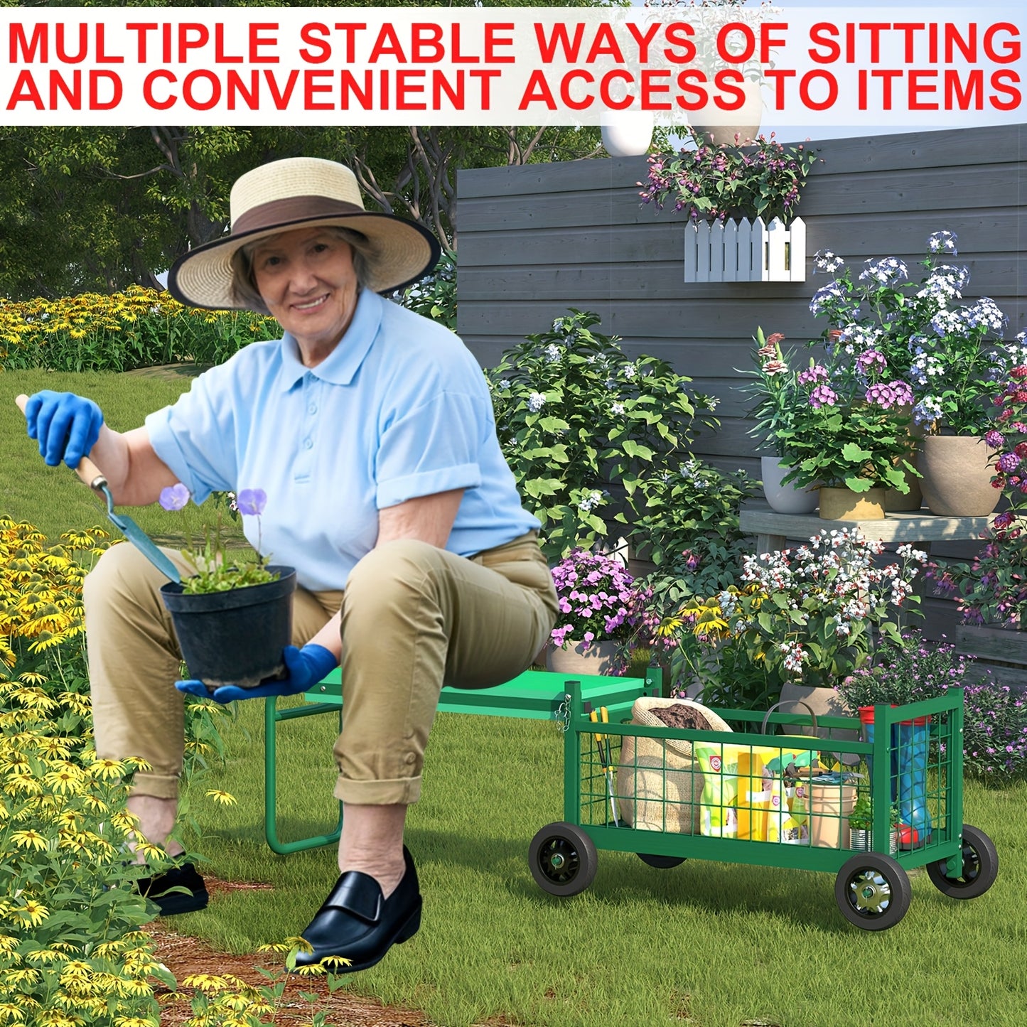 Rolling Garden Work Seat With Wheels Heavy Duty Cart