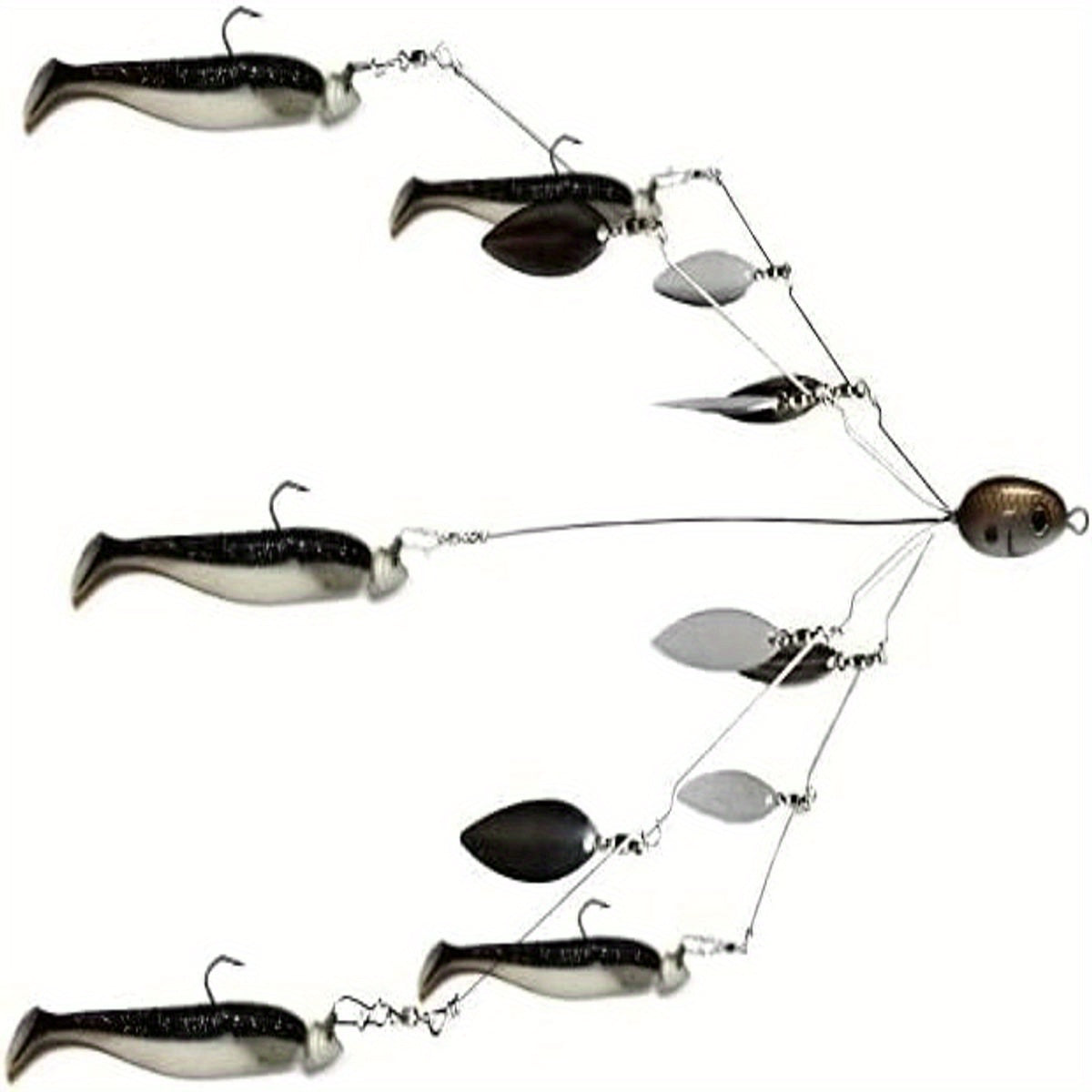 Fully Rigged 5 Arms 8 Bladed Umbrella Rig Bass Lure With Swim Baits And Jig Heads