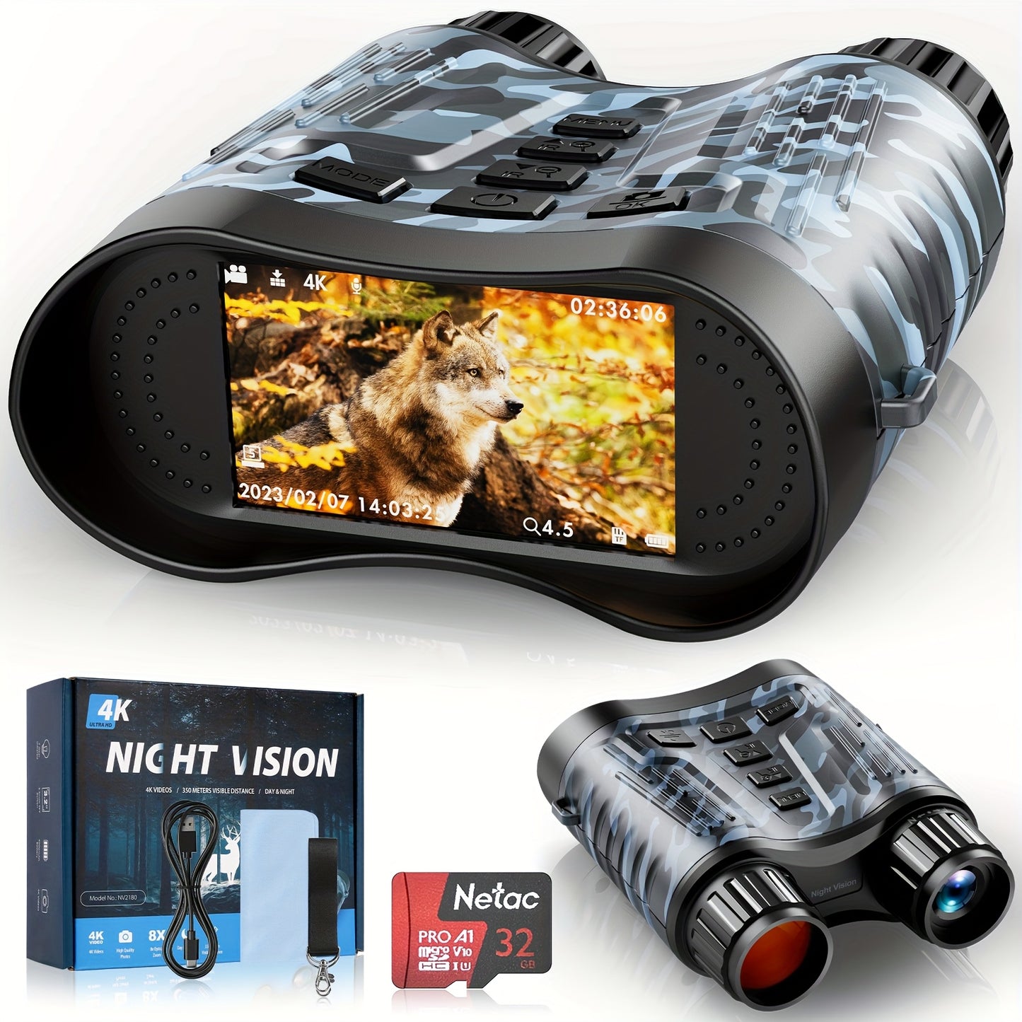 Ginost 4K Night Vision Binoculars With 8x Digital Zoom