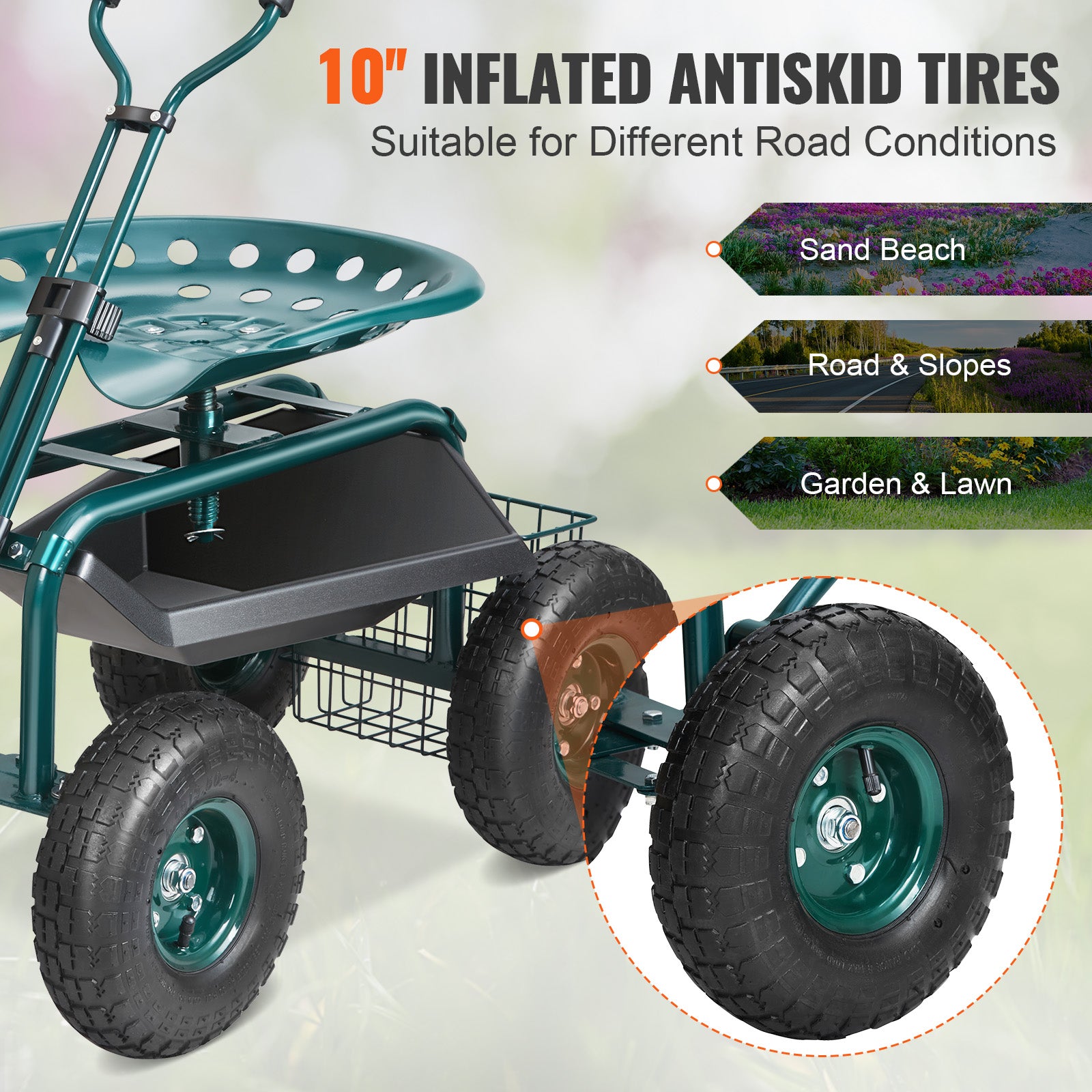 Garden Cart Rolling Workseat with 360 Degree Swivel Seat - Parry's Picks