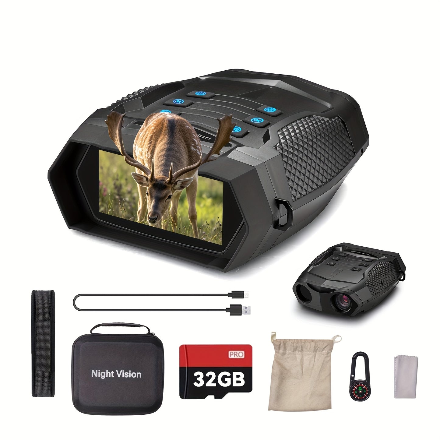 4K Night Vision Binoculars for Adults - 3" HD Screen, 8X Digital Zoom, 32GB Card, 5000mAh Rechargeable, Infrared Goggles with Adjustable Magnification & Wide Field of View for Hunting, Farm Monitoring, Outdoor Adventures, Bin