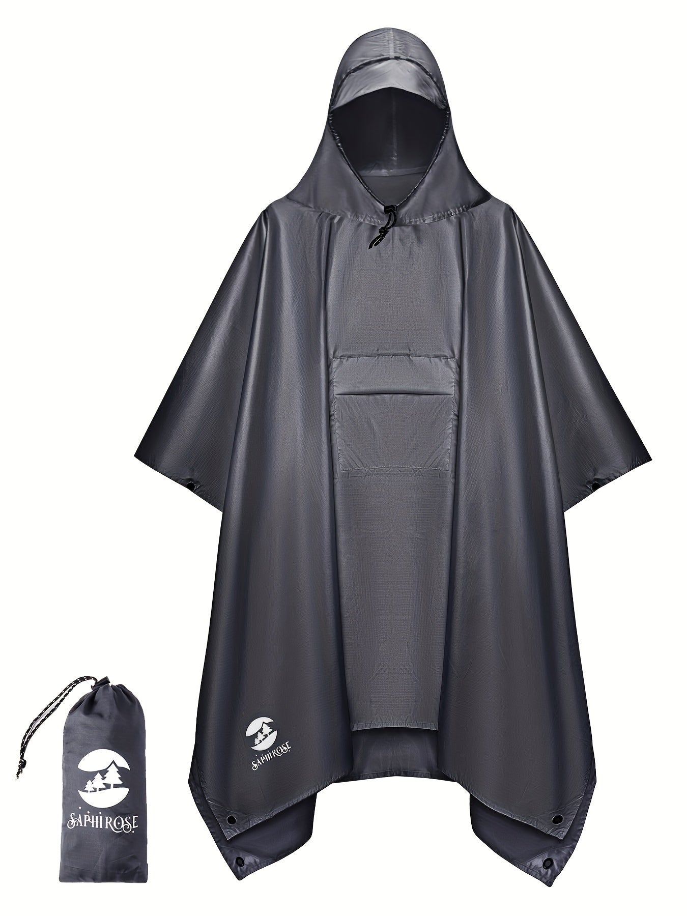 Waterproof Hooded Rain Poncho With Side Pockets For Outdoors