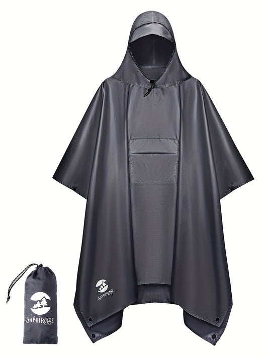 Waterproof Hooded Rain Poncho With Side Pockets For Outdoors