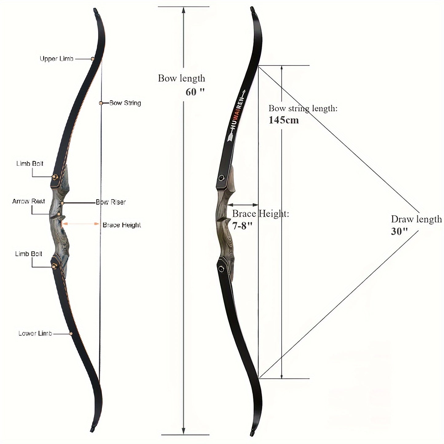 1pc Right-Handed Wooden Recurve Bow Set for Adults - 60" Takedown Archery Bow with 30-50lbs Pull, Ideal for Hunting and Target Practice - For Archery Enthusiasts - Suitable for Independence Day, Labor Day, Father'S Day