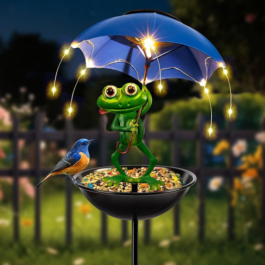 Frog Statue Solar Light and Hummingbird Feeder Garden Decor - Parry's Picks