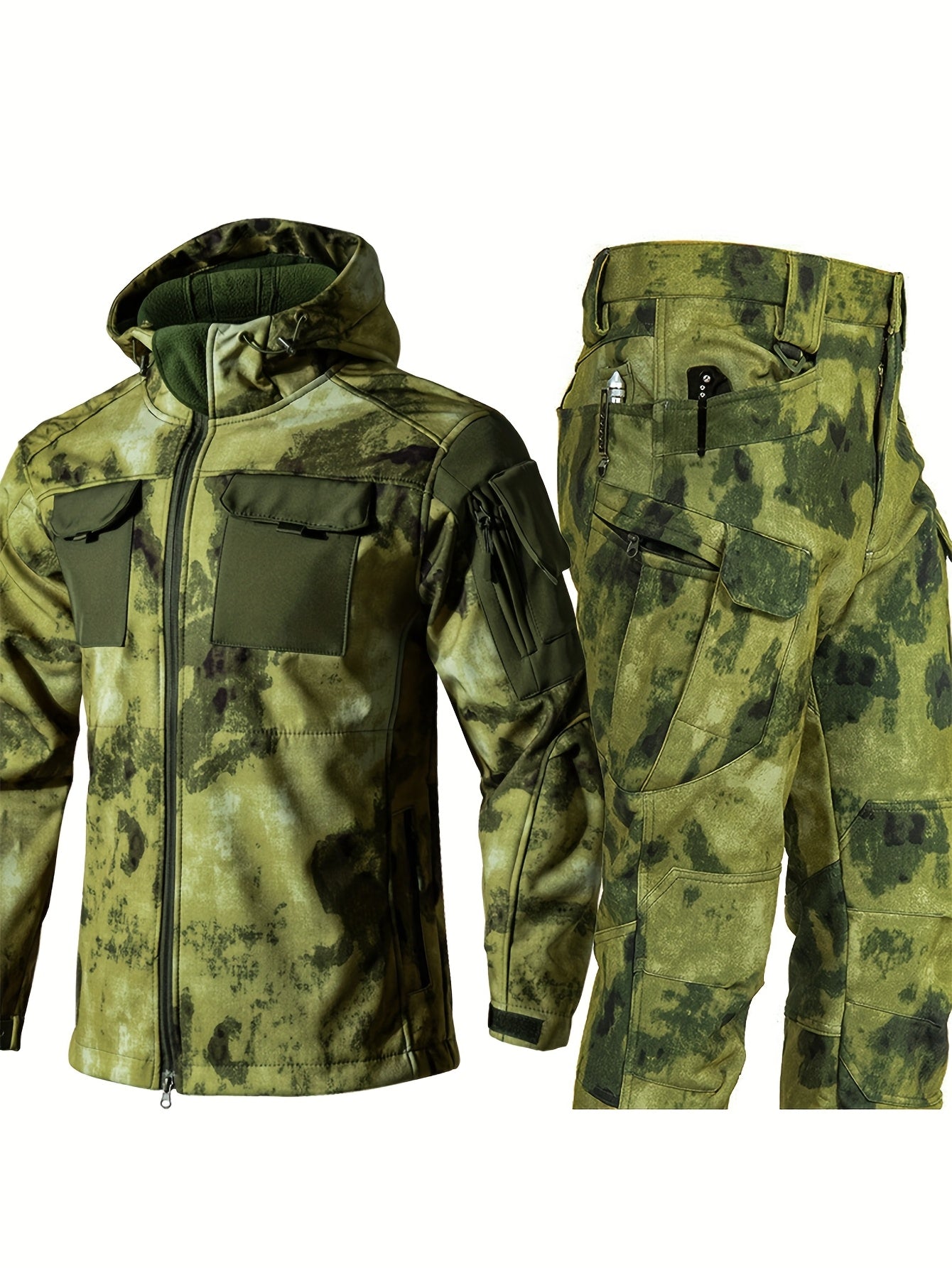Soft Shell Outdoor Plush Jacket Set With Multiple Pockets Camouflage - Parry's Picks