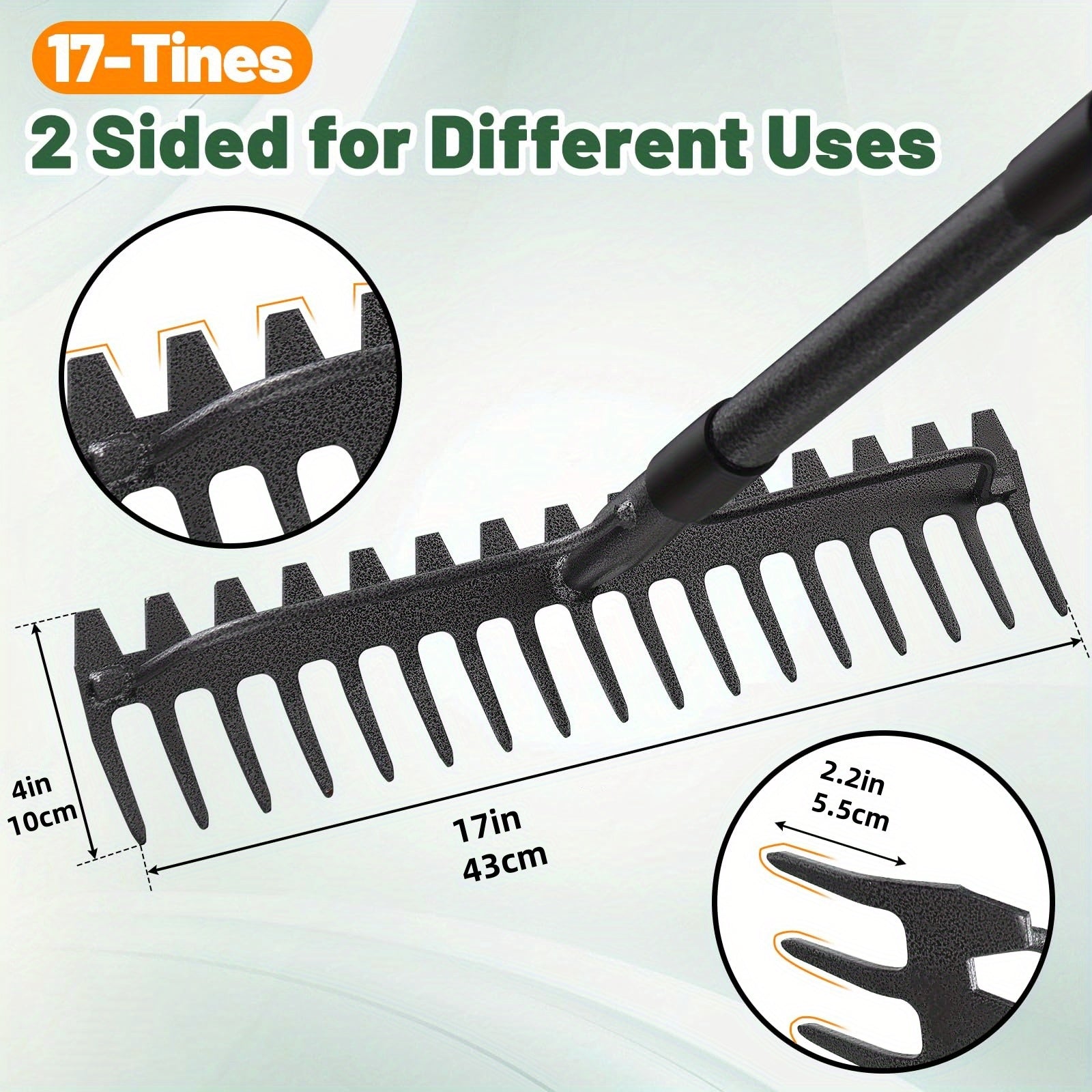 Heavy Duty Garden Rake with 17 Steel Tines for Easy Use - Parry's Picks