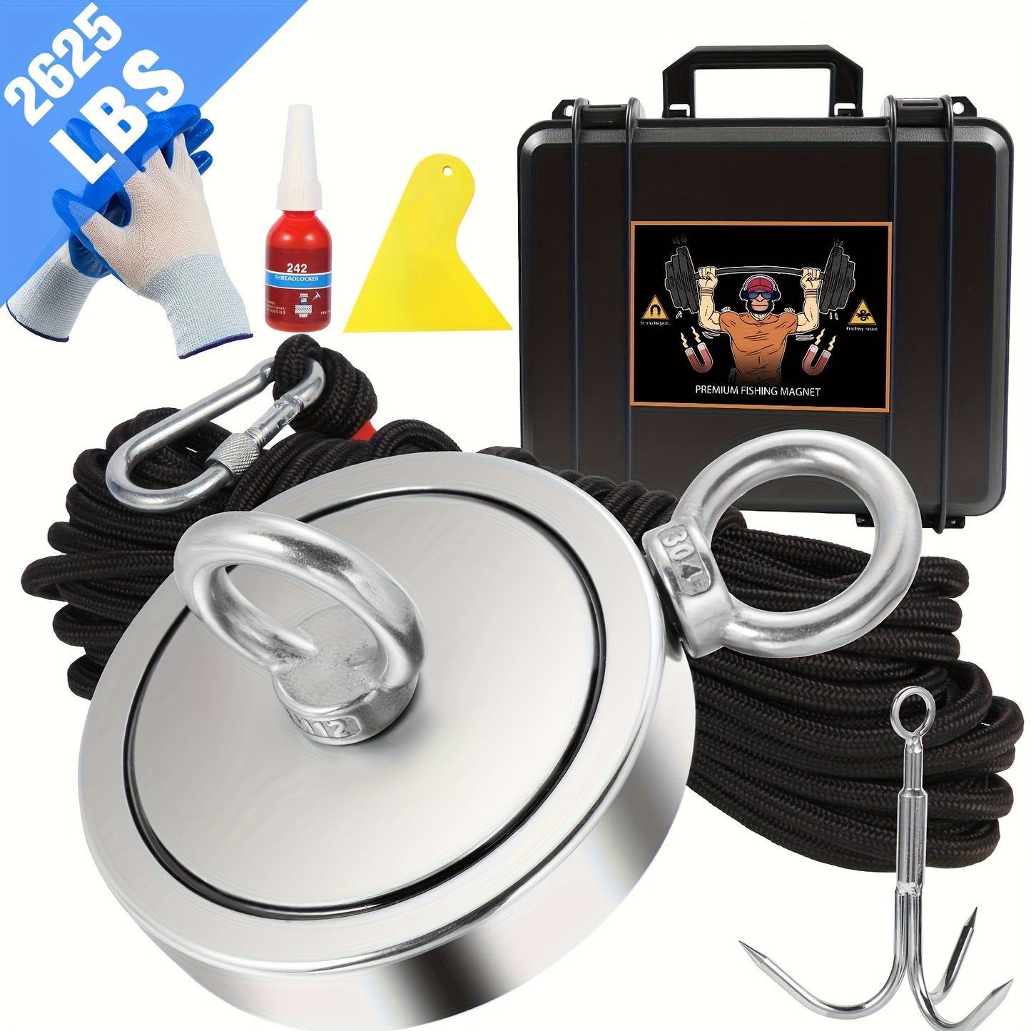 SIDIPER Magnet Fishing Kit With Rope Carry Case Grappling Hook