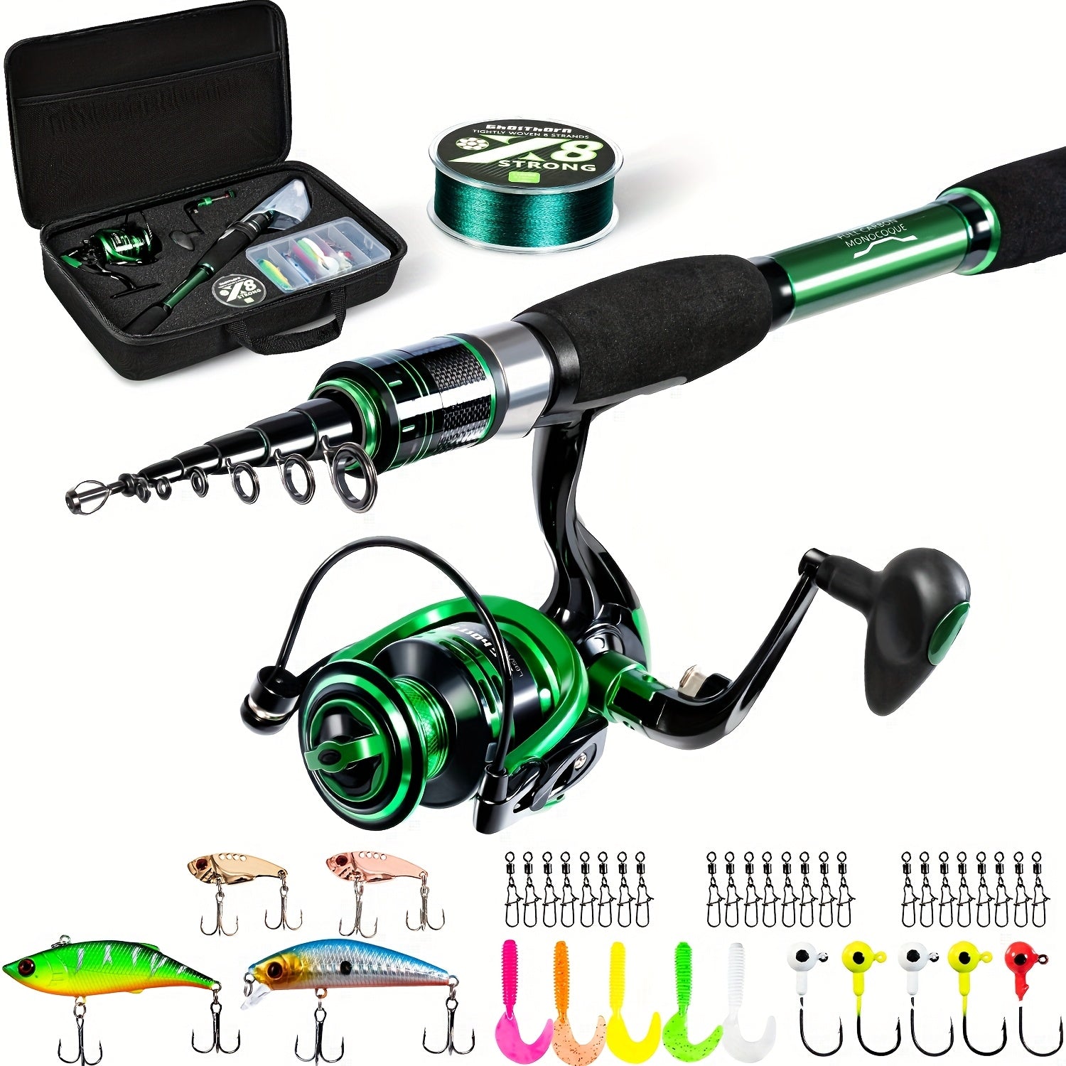 Ghosthorn Fishing Rod and Reel Combo Telescopic Graphite Pole Kit - Parry's Picks