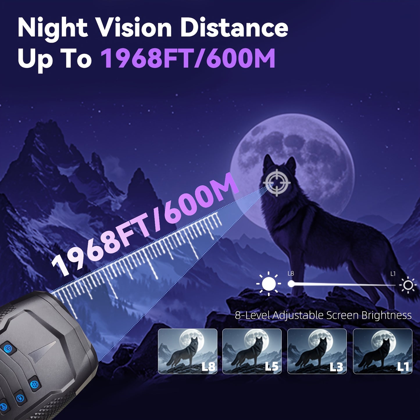 4K Night Vision Binoculars for Adults - 3" HD Screen, 8X Digital Zoom, 32GB Card, 5000mAh Rechargeable, Infrared Goggles with Adjustable Magnification & Wide Field of View for Hunting, Farm Monitoring, Outdoor Adventures, Bin