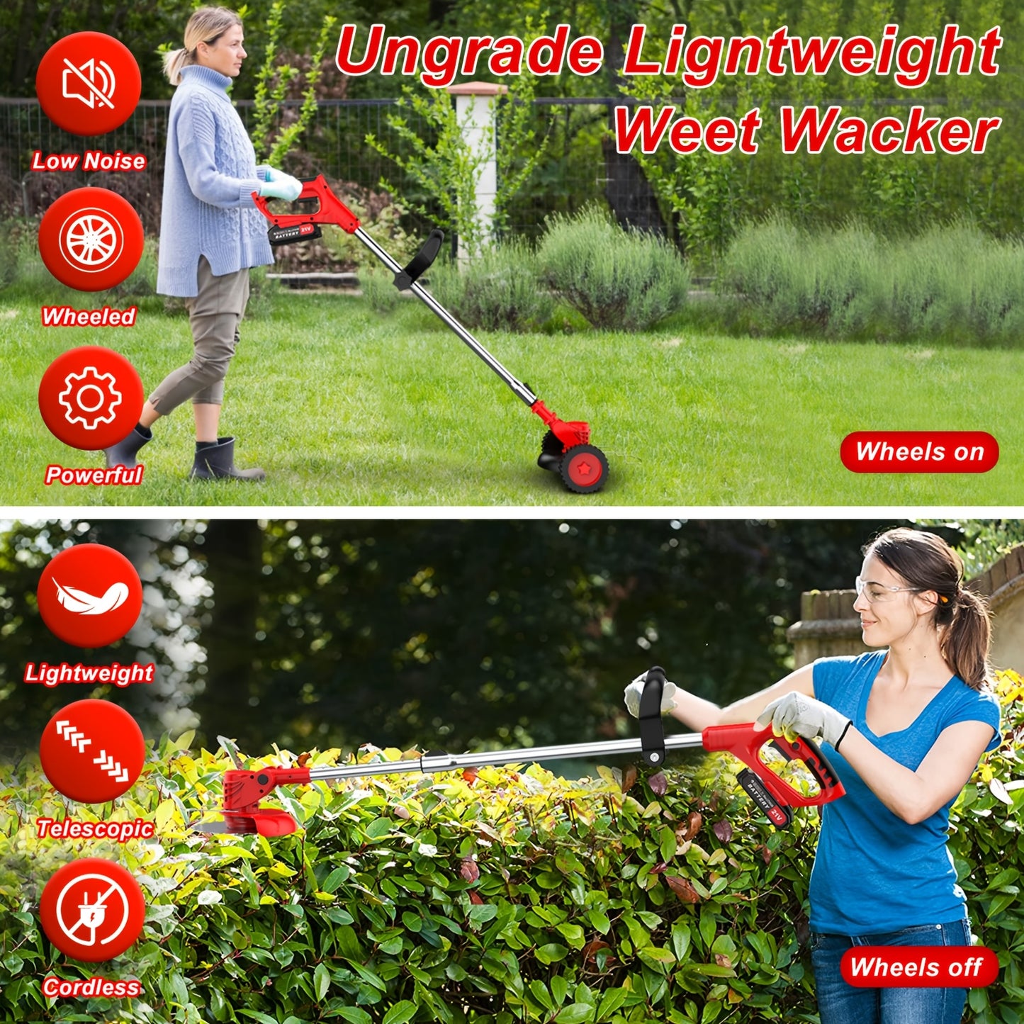 21V Cordless Lawn Mower With Dual Batteries And Blades