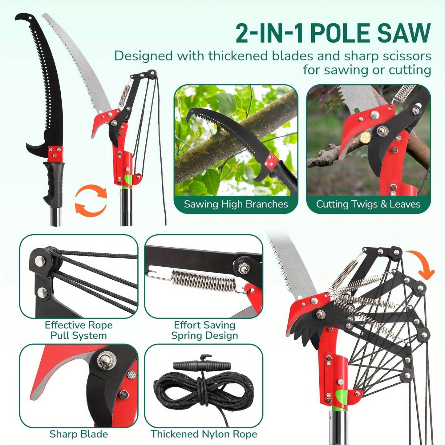 Manual Pole Saw Pruner Extendable for Tree Trimming Garden