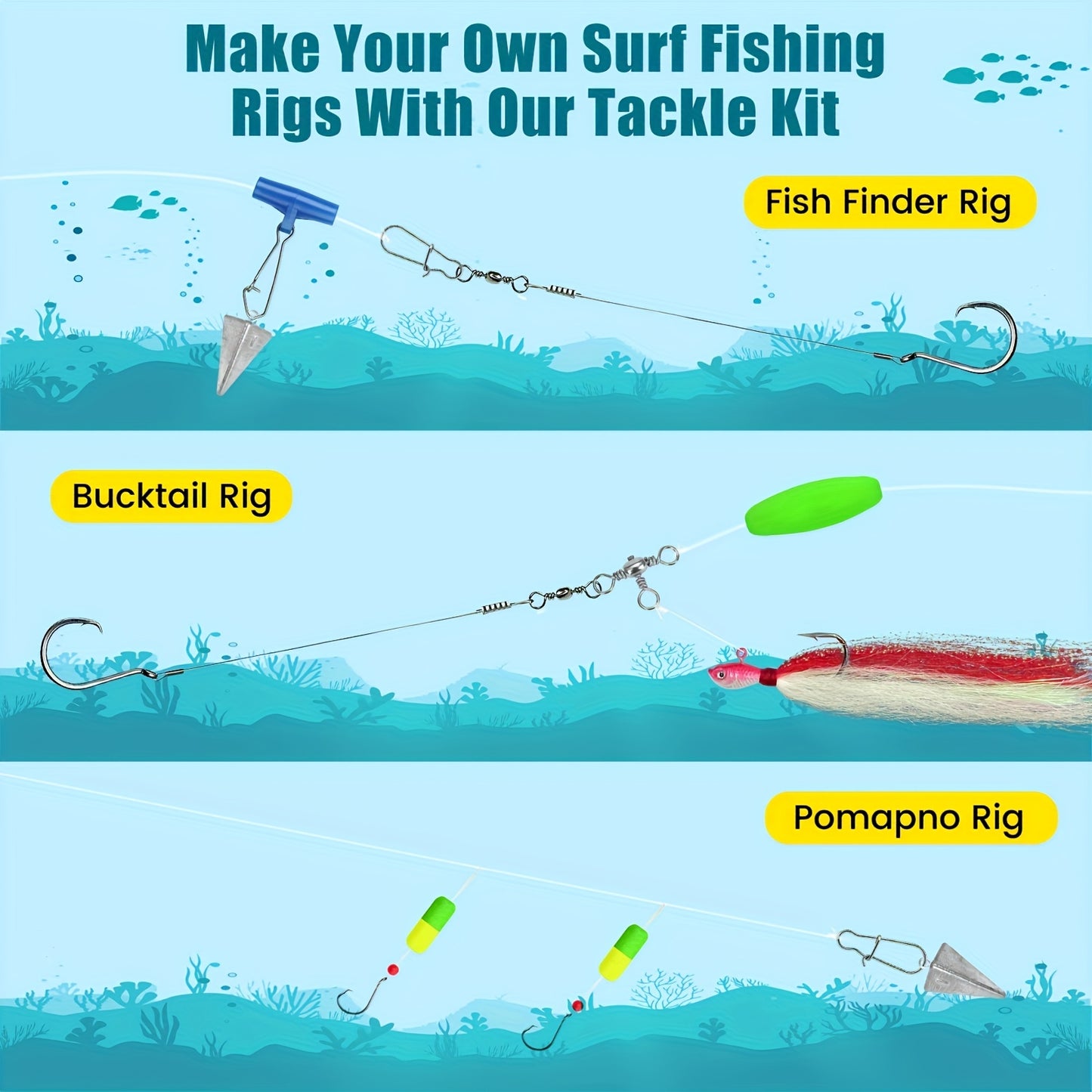 Surf Fishing Tackle Kit With Pompano Rig And Accessories