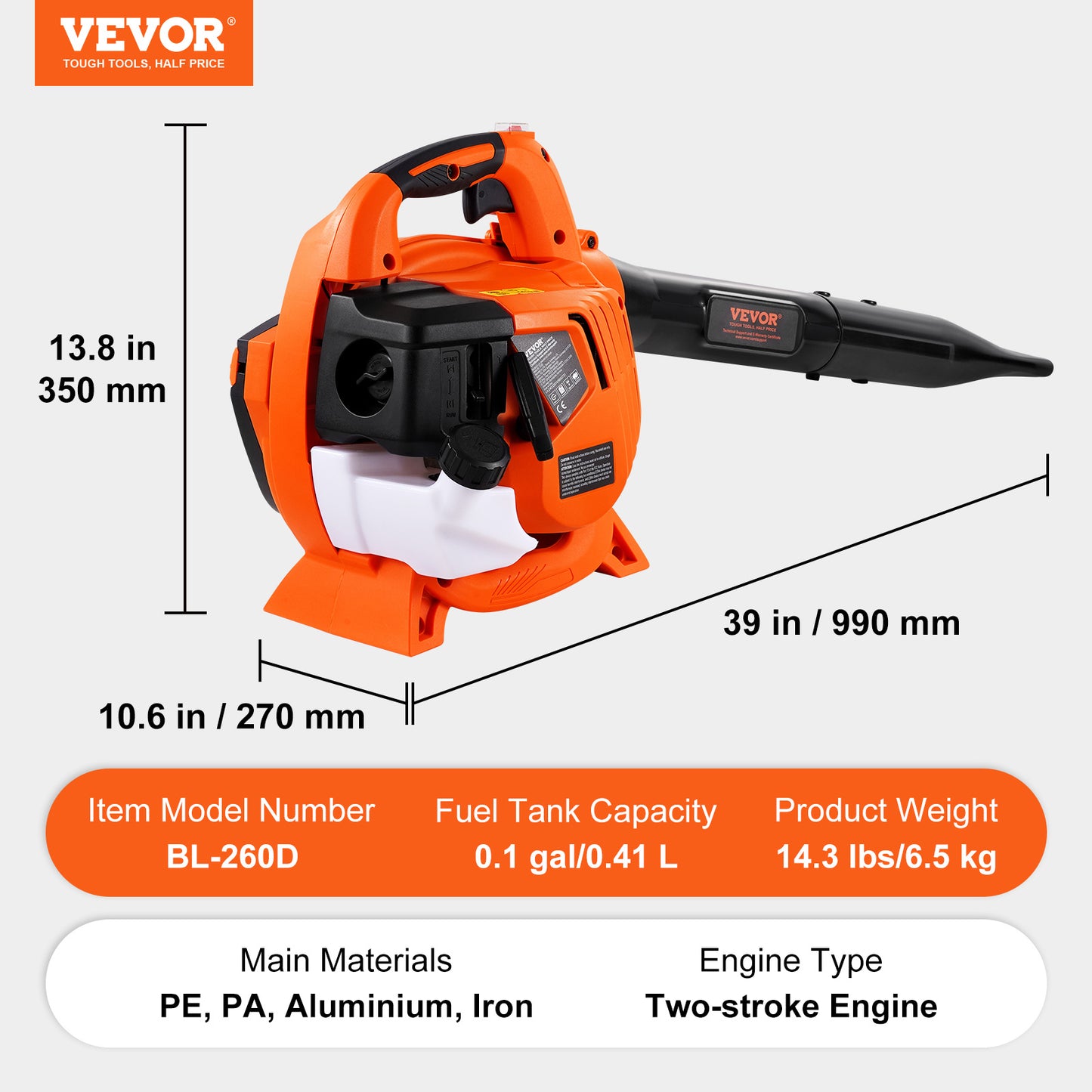 VEVOR 79CC Gas Leaf Blower 425CFM 2 Cycle Engine Pro