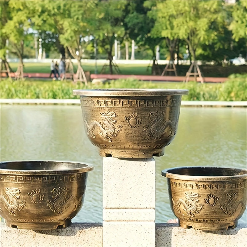 Dragon Pattern Resin Flower Pots With Drainage Holes