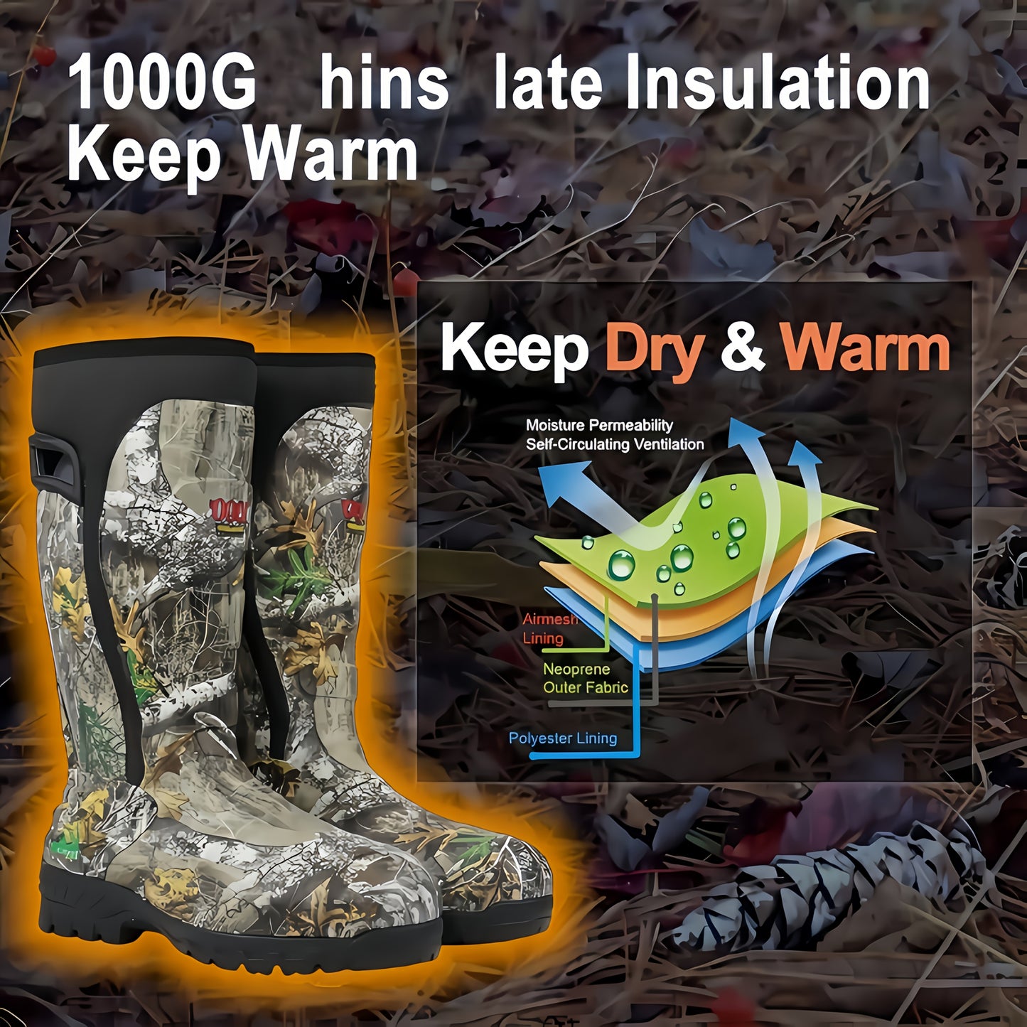 Insulated Camouflage Hunting Boots Chloroprene Rubber Non Slip Comfort - Parry's Picks