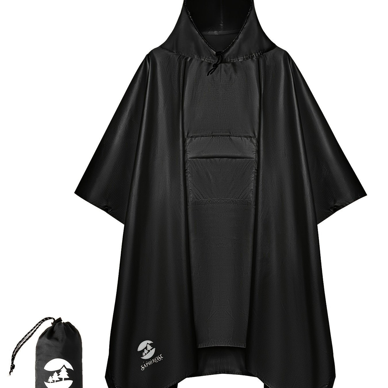 Waterproof Hooded Rain Poncho With Side Pockets For Outdoors
