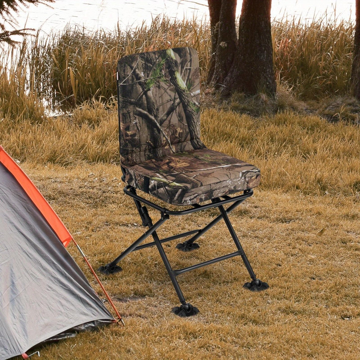 GYMAX 360 Degree Swivel Folding Hunting Chair with Padded Comfort