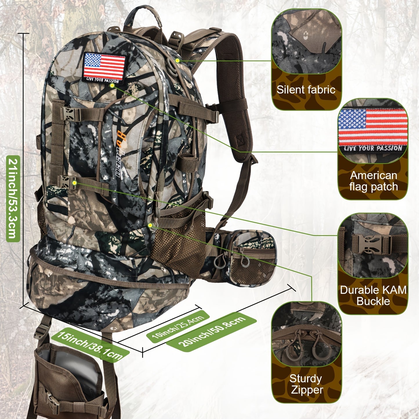 Rugged Hunting Backpack for Men with Water Resistant Closure