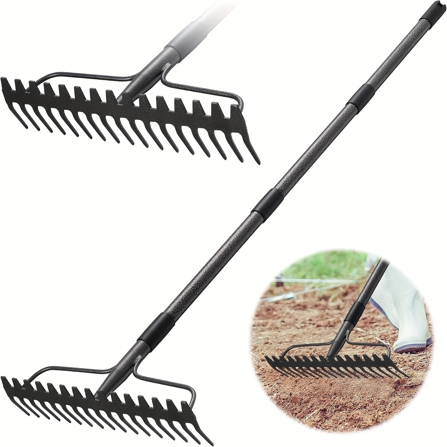 Heavy Duty Garden Rake with 17 Steel Tines for Easy Use - Parry's Picks