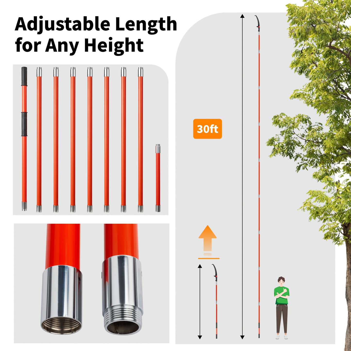 BONNLO Extendable Tree Pruner With Fiberglass Pole Saw