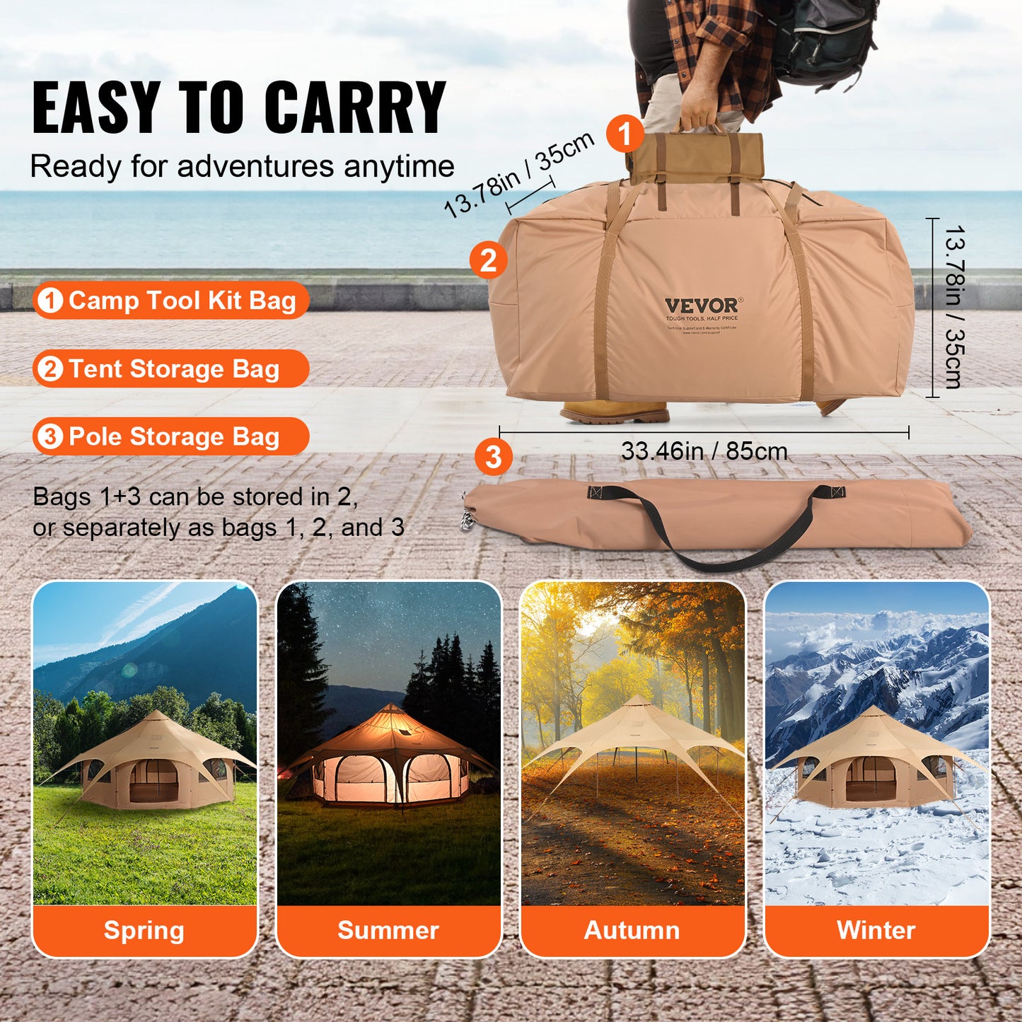 VEVOR Canvas Bell Tent For Camping Family Outdoor Events